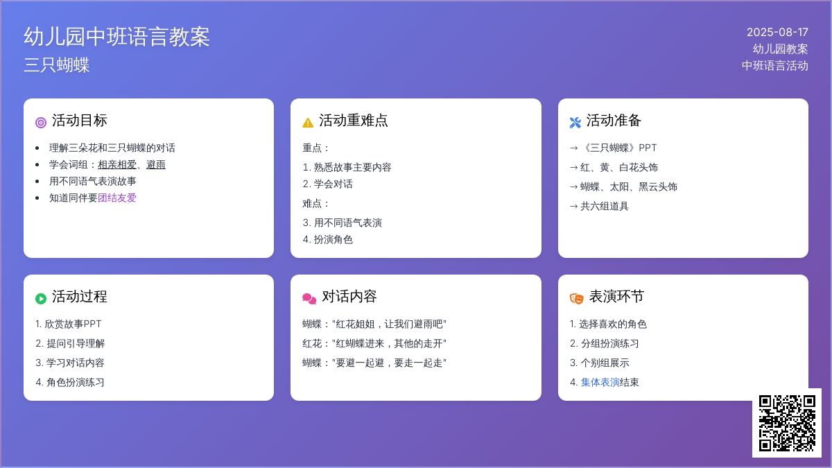 幼儿园中班语言教案：三只蝴蝶