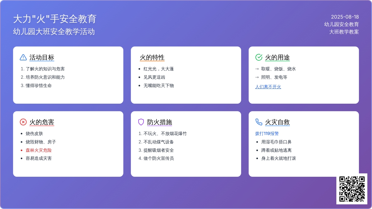 幼儿园大班安全教育教案《大力“火”手》含反思
