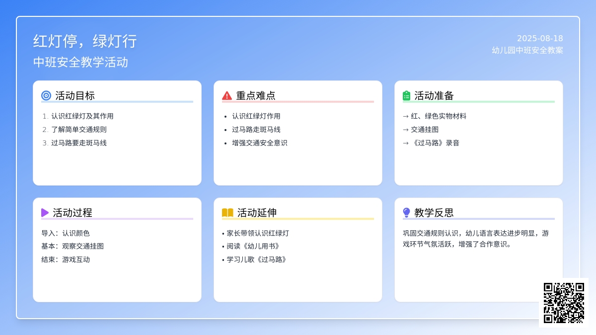 幼儿园中班安全教案《红灯停，绿灯行》含反思