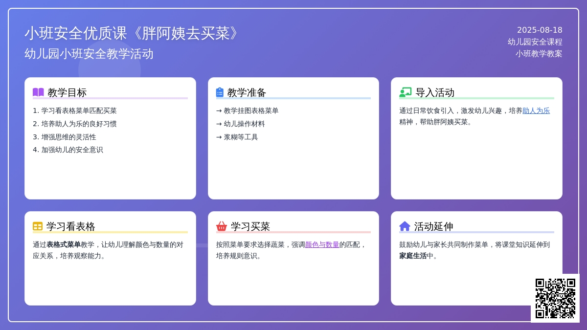 幼儿园小班安全优质课教案《胖阿姨去买菜》