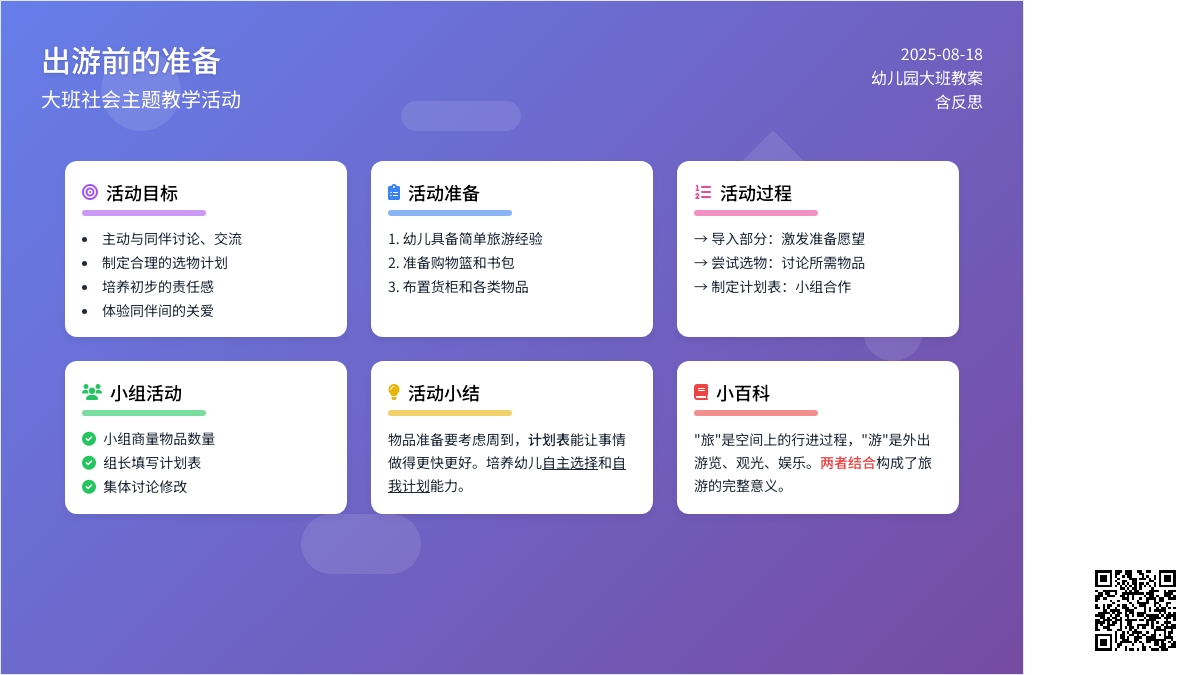 幼儿园大班教案《出游前的准备》含反思