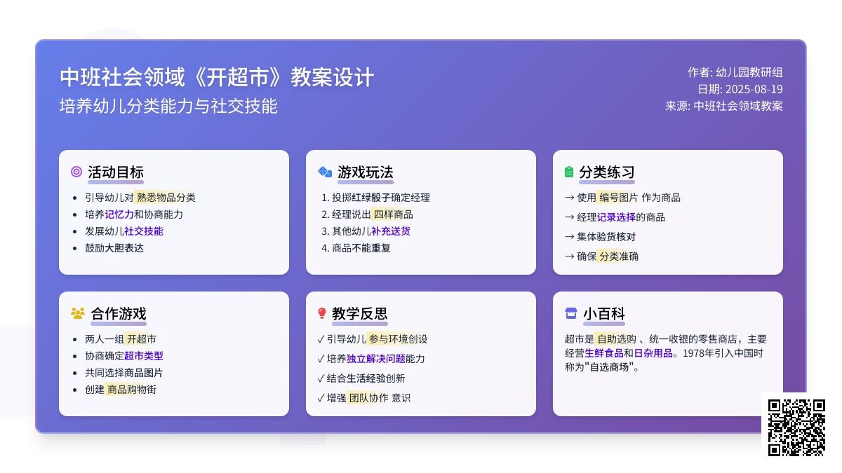 幼儿园中班社会领域教案《开超市》含反思