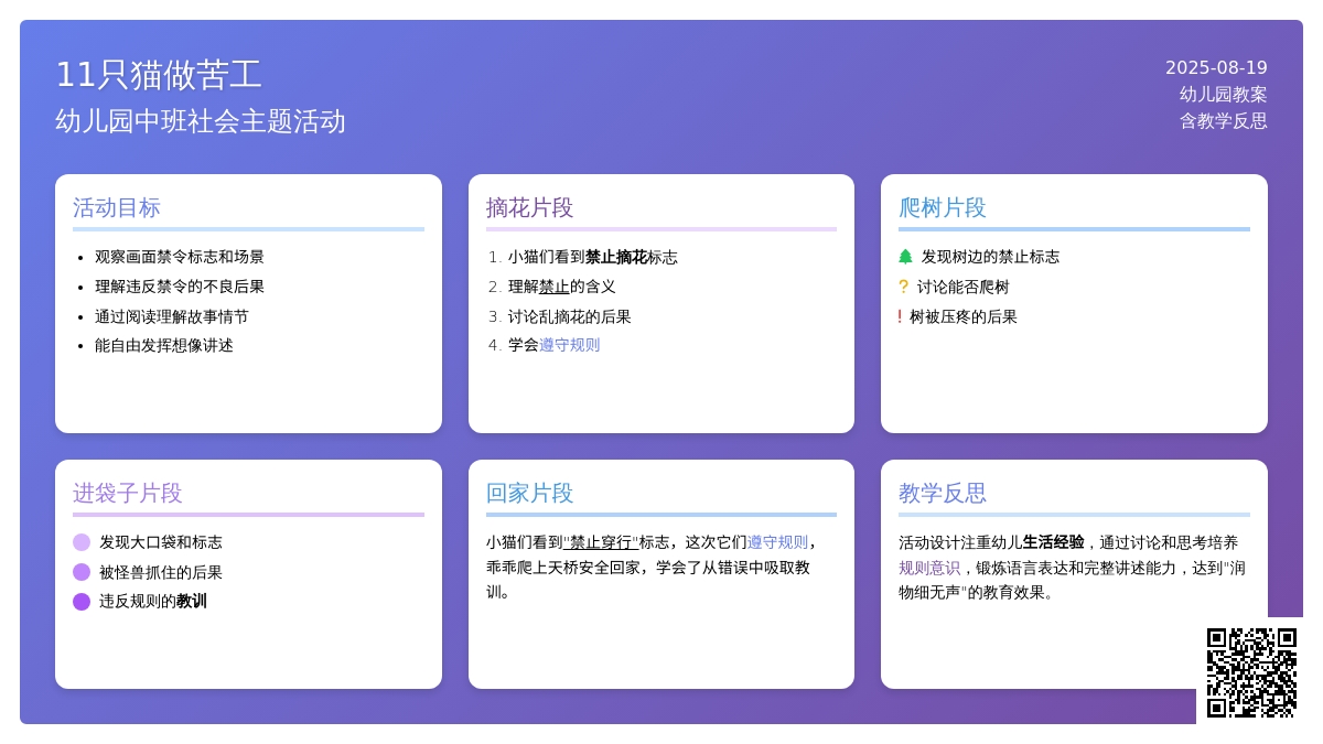 幼儿园中班教案《11只猫做苦工》含反思