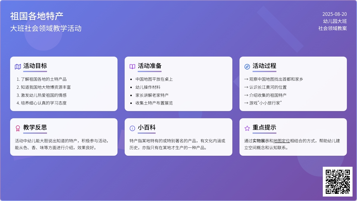 大班社会领域教案《祖国各地特产》含反思