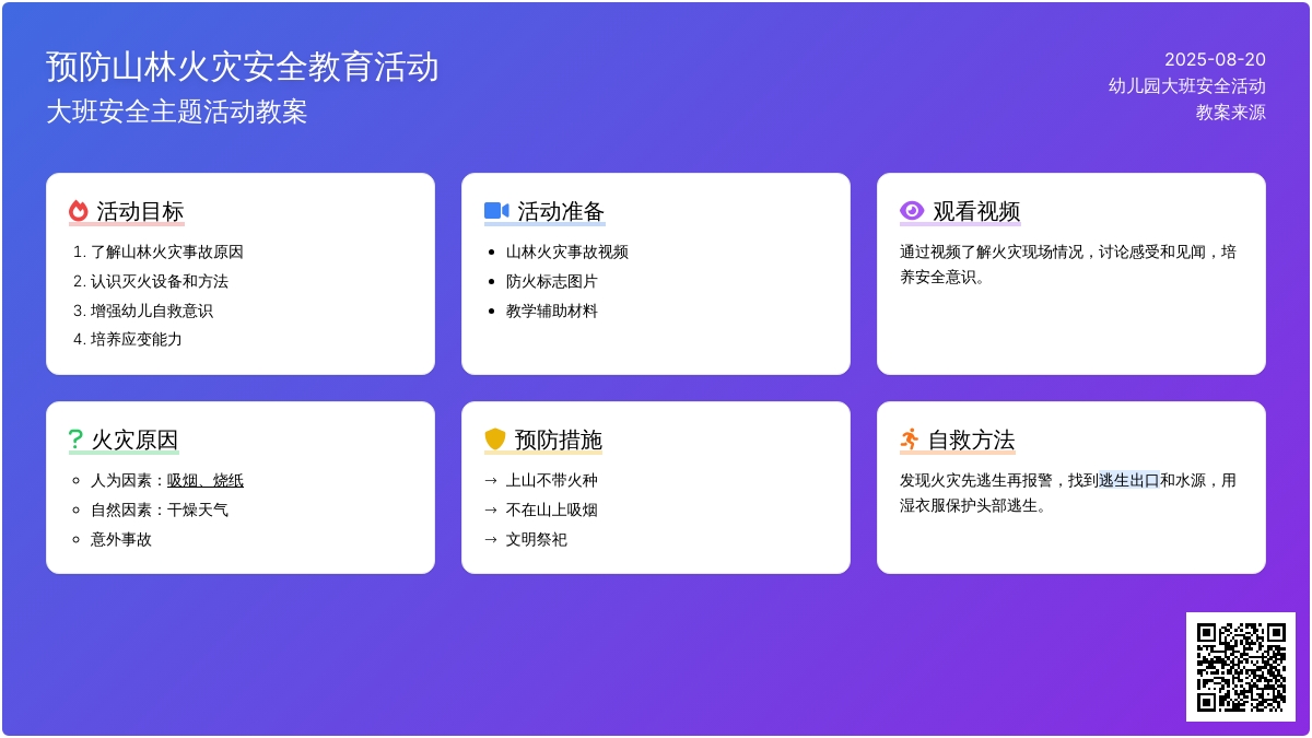 幼儿园大班安全活动教案《预防山林火灾》