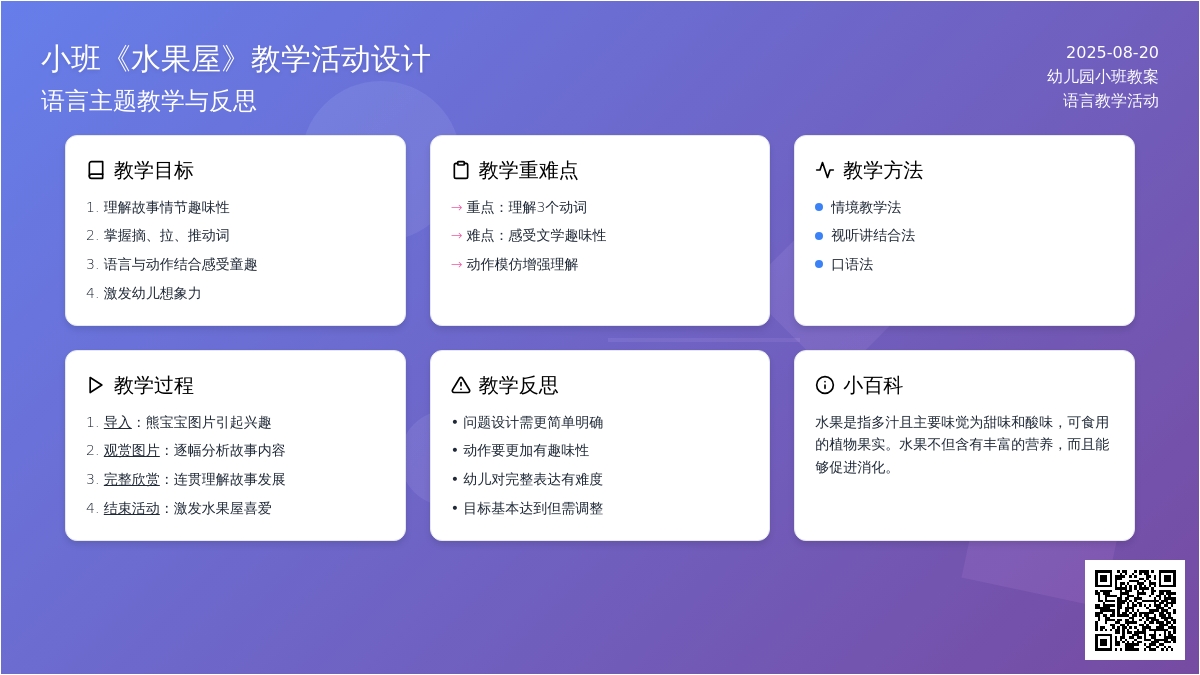 幼儿园小班教案《水果屋》含反思