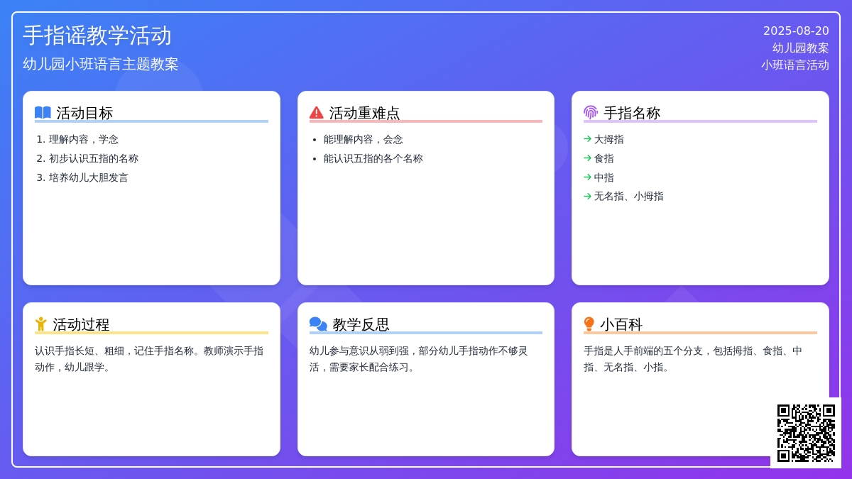 幼儿园小班教案《手指谣》含反思