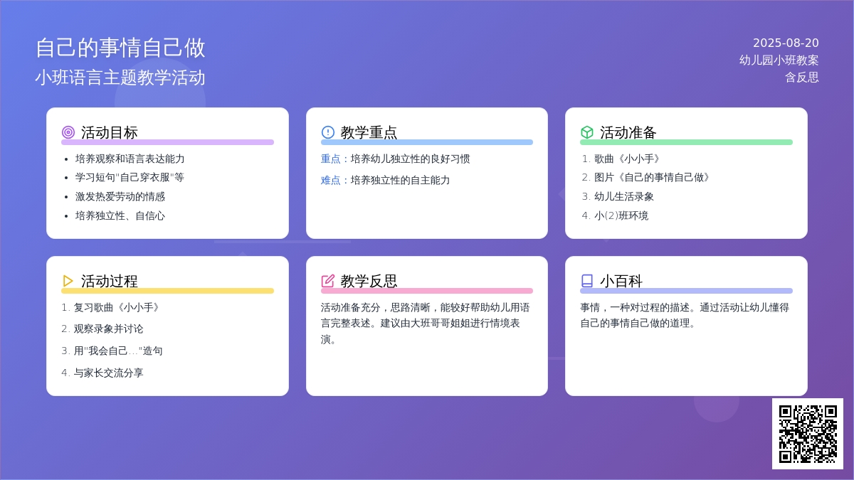 幼儿园小班教案《自己的事情自己做》含反思