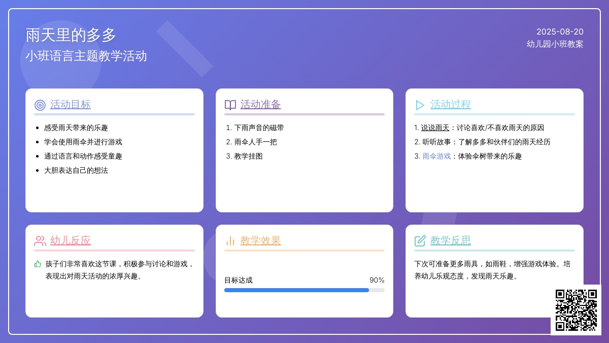 幼儿园小班教案《雨天里的多多》含反思