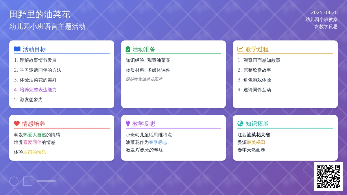 幼儿园小班教案《田野里的油菜花》含反思