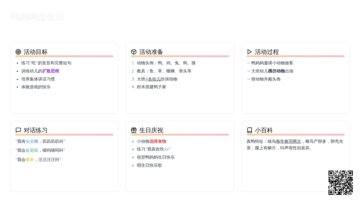 幼儿园小班教案《鸭妈妈过生日》