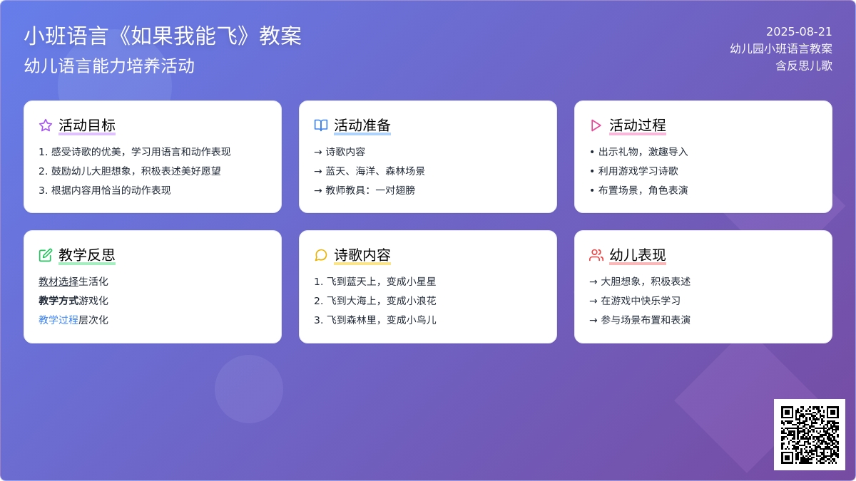 幼儿园小班语言教案《如果我能飞》含反思儿歌