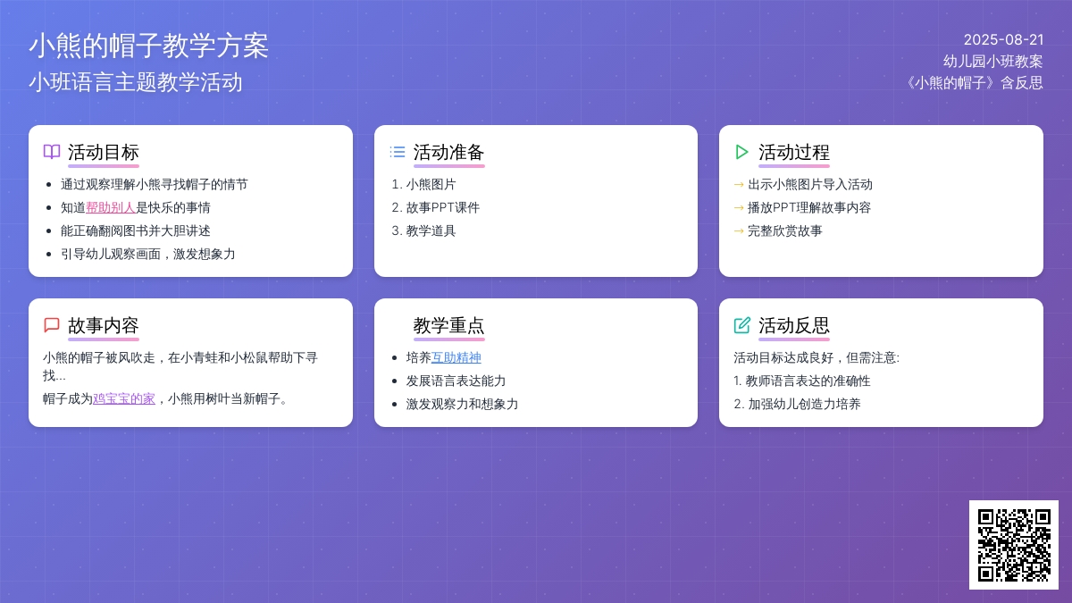 幼儿园小班教案《小熊的帽子》含反思