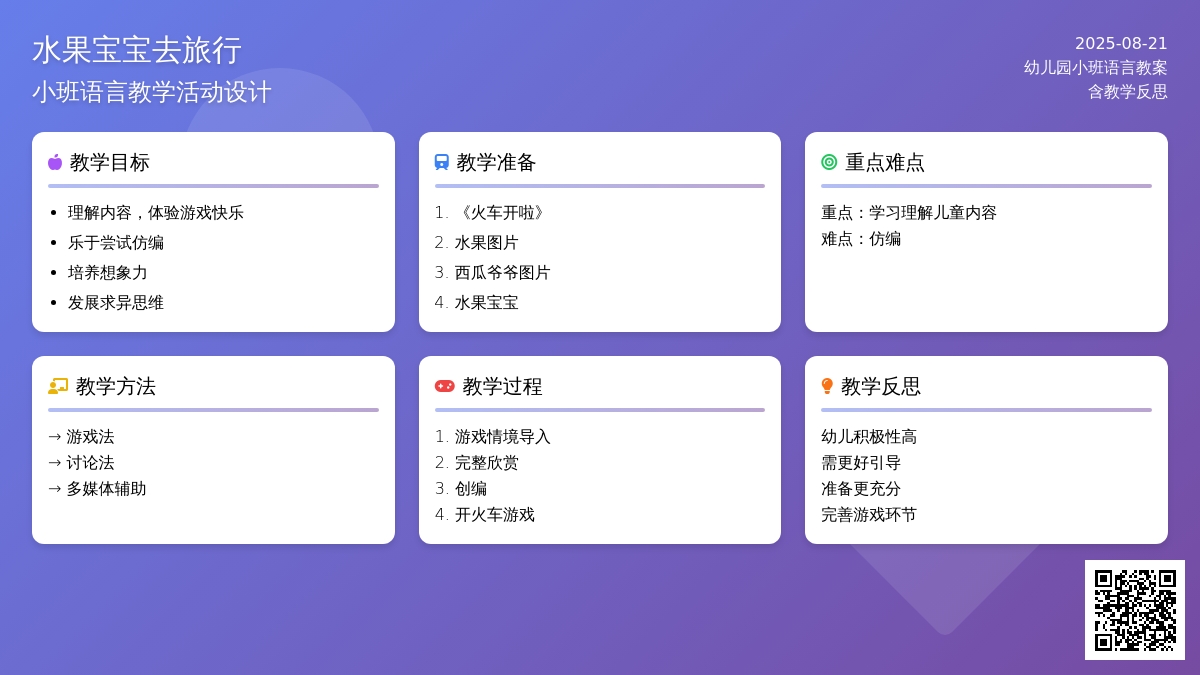 幼儿园小班语言教案《水果孩子去旅行》含反思
