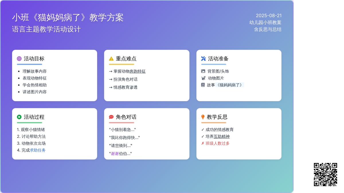 幼儿园小班教案《猫妈妈病了》含反思