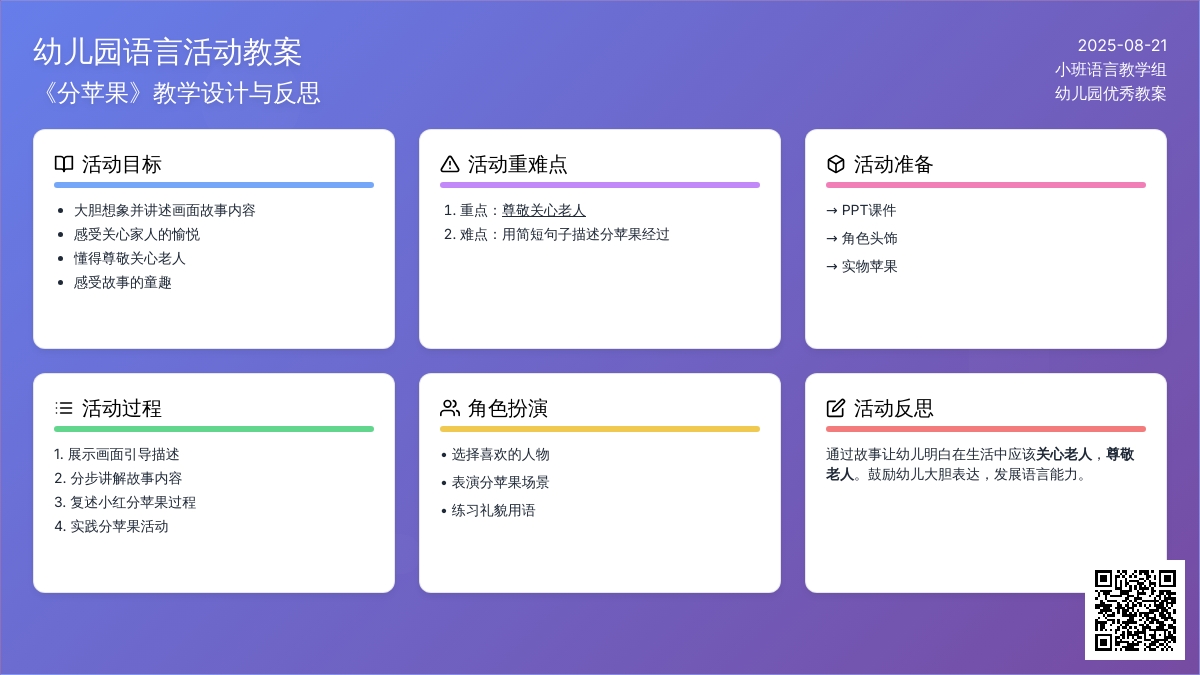 幼儿园小班优秀语言教案《分苹果》含反思
