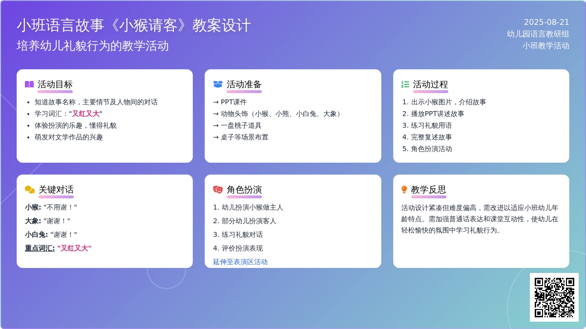 幼儿园小班语言故事教案《小猴请客》含反思