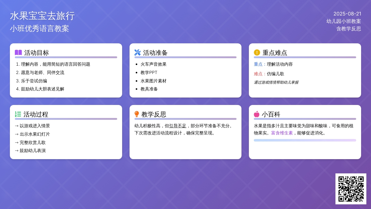 幼儿园小班优秀语言教案《水果孩子去旅行》含反思