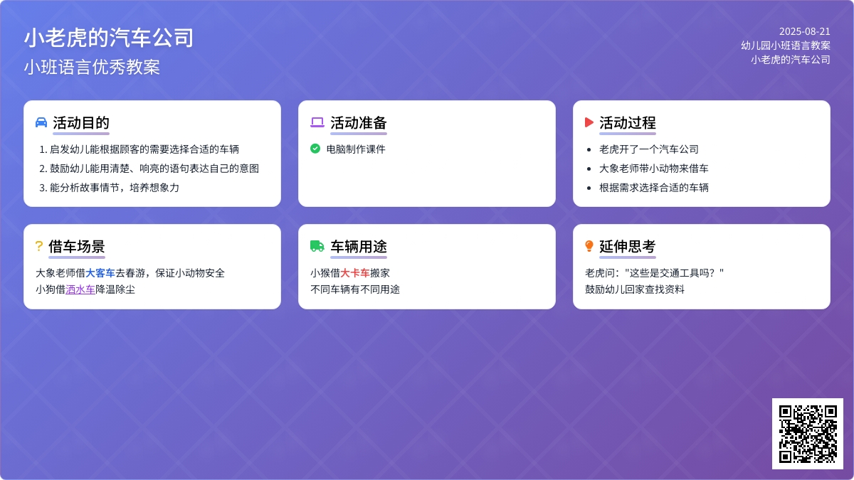 小班语言优秀教案《小老虎的汽车公司》