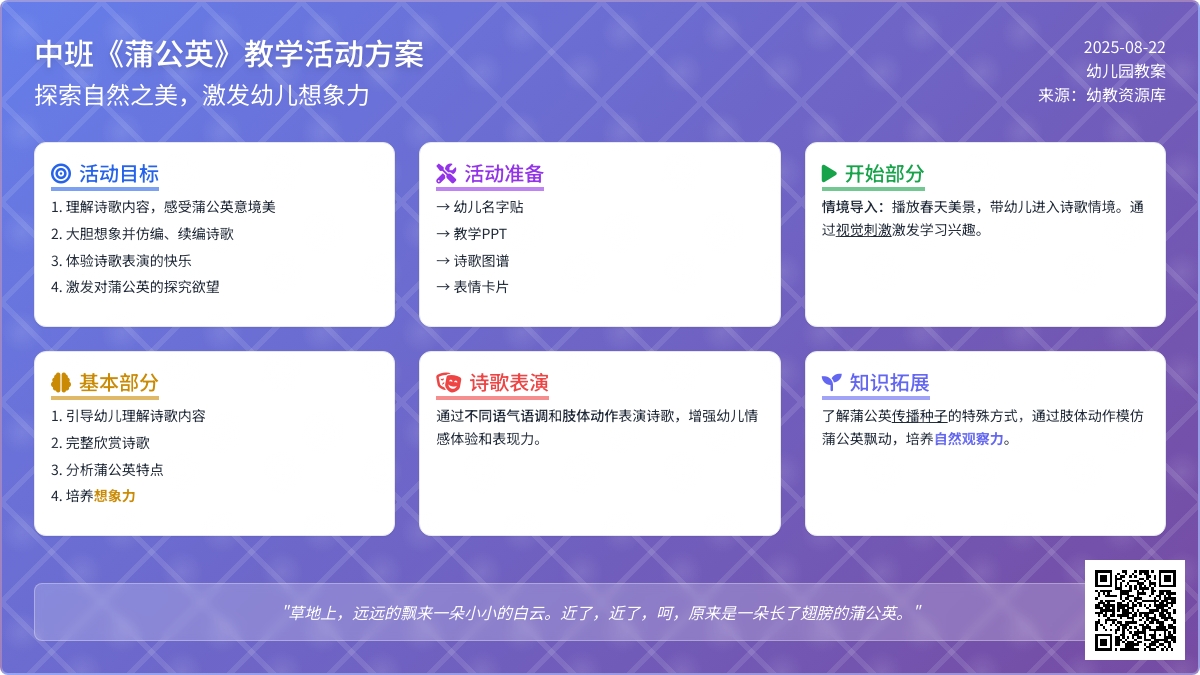 幼儿园中班教案《蒲公英》
