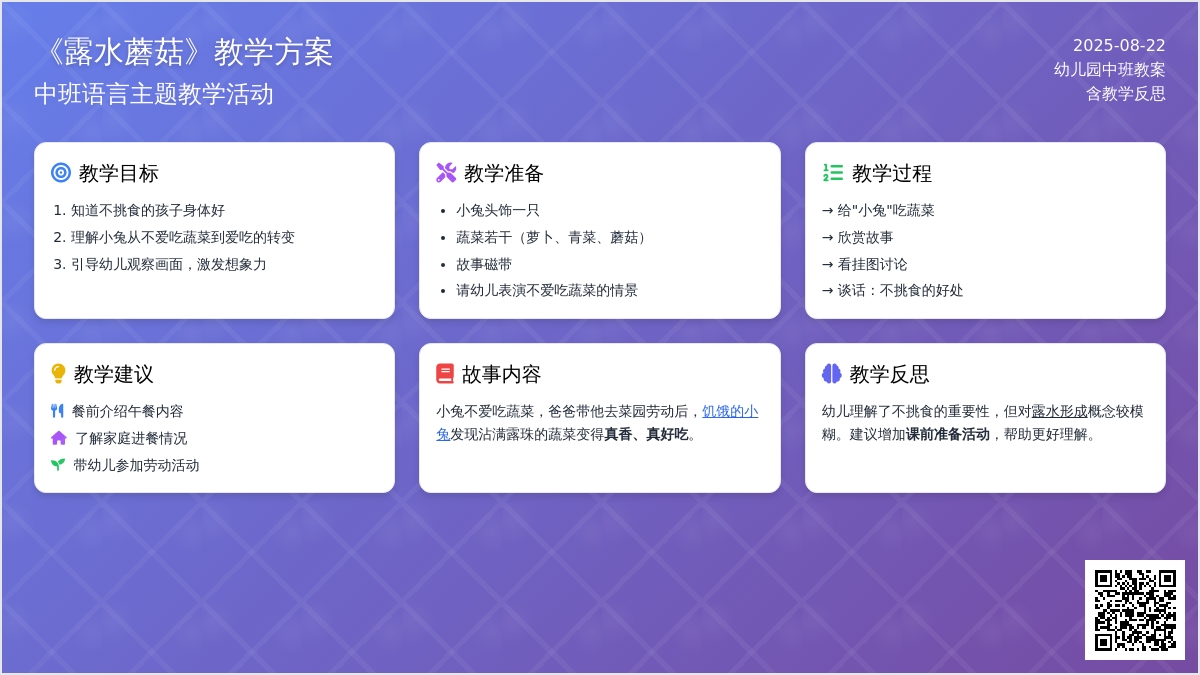 幼儿园中班教案《露水蘑菇》含反思