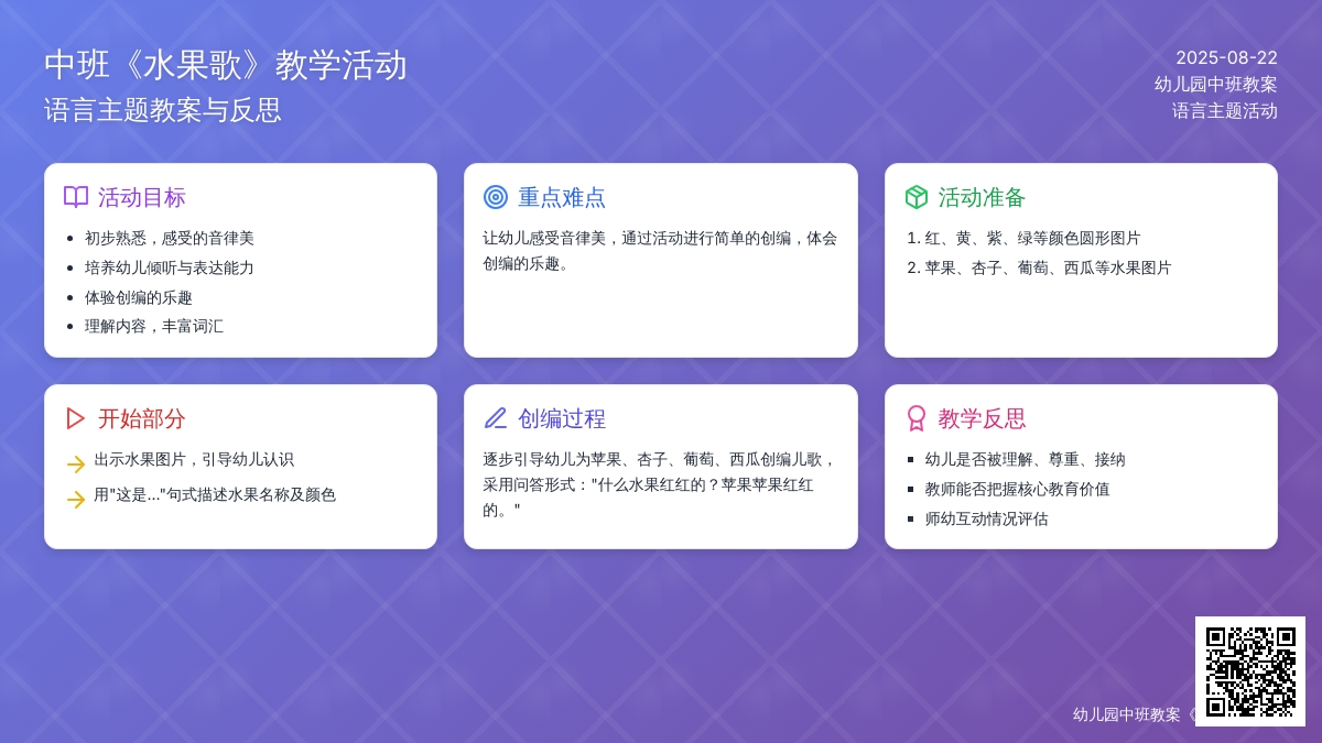 幼儿园中班教案《水果歌》含反思