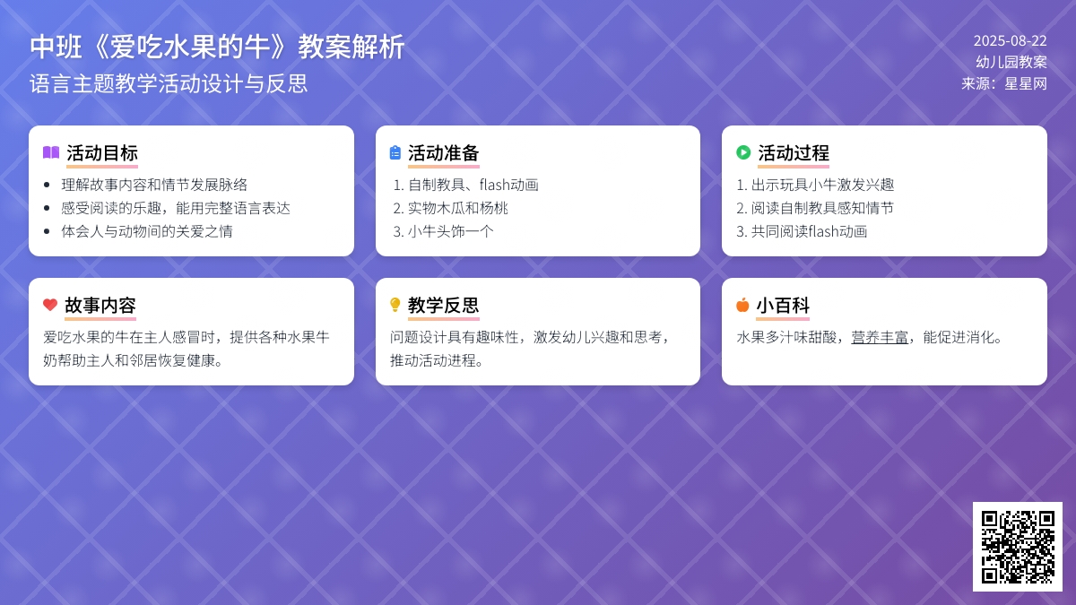 幼儿园中班教案《爱吃水果的牛》含反思