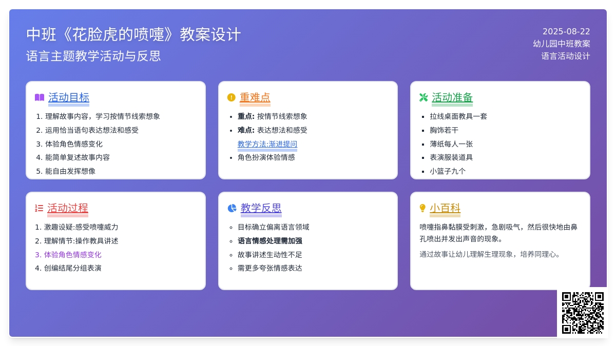幼儿园中班教案《花脸虎的喷嚏》含反思