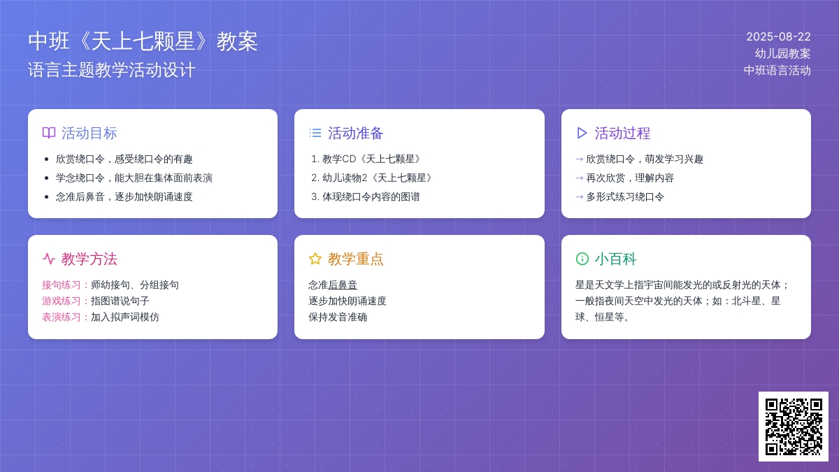 幼儿园中班教案《天上七颗星》