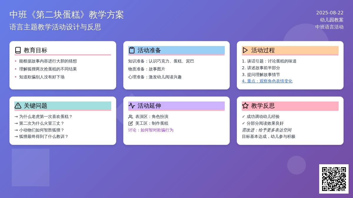 幼儿园中班教案《第二块蛋糕》含反思