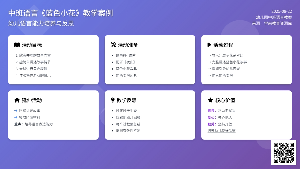 幼儿园中班语言教案《蓝色小花》含反思