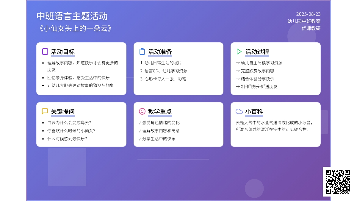 幼儿园中班教案《小仙女头上的一朵云》