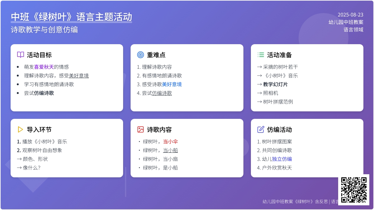 幼儿园中班教案《绿树叶》含反思