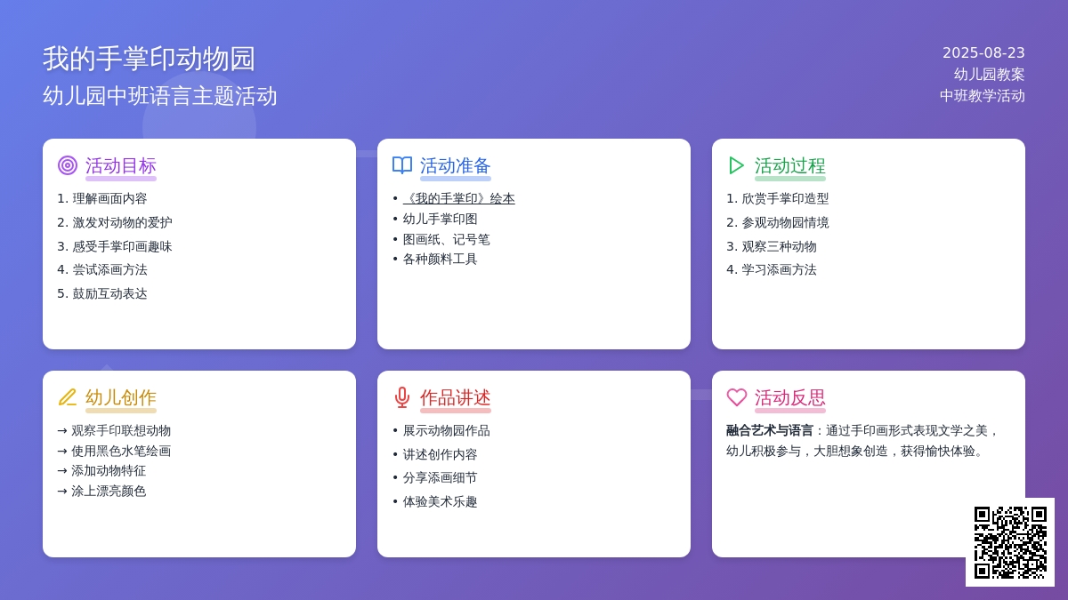 幼儿园中班教案《我的手掌印动物园》含反思