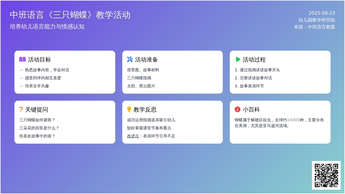 幼儿园中班语言教案《三只蝴蝶》含反思