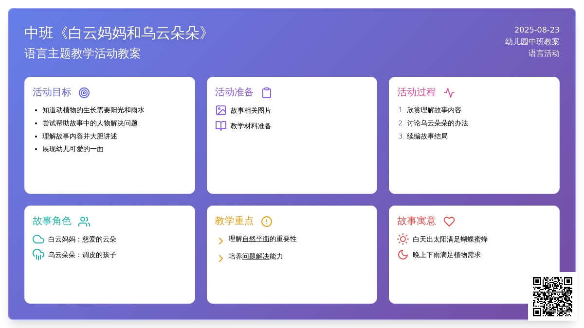 幼儿园中班教案《白云妈妈和乌云朵朵》