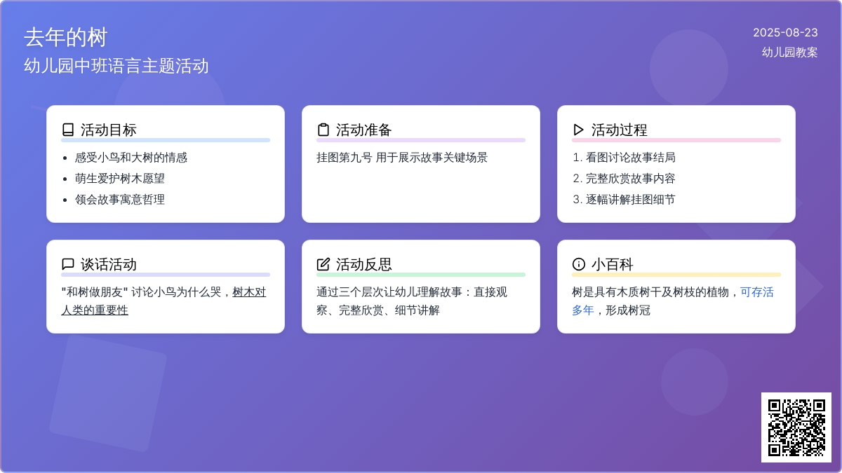 幼儿园中班教案《去年的树》含反思