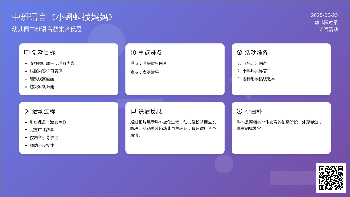 幼儿园中班语言教案《小蝌蚪找妈妈》含反思