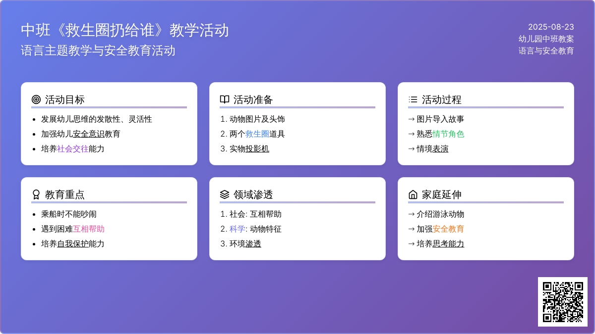 幼儿园中班教案《救生圈扔给谁》
