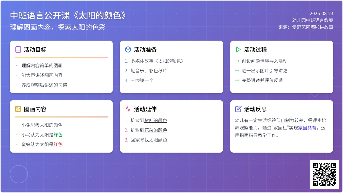 幼儿园中班语言公开课教案《太阳的颜色》含反思