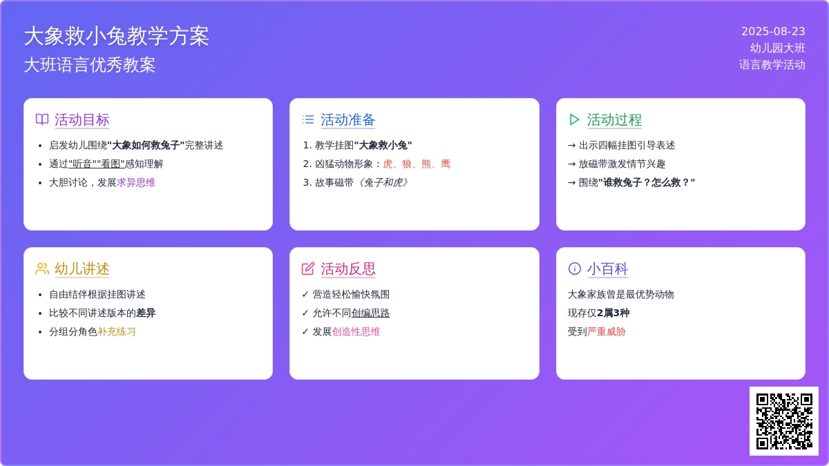 幼儿园大班语言优秀教案《大象救小兔》含反思