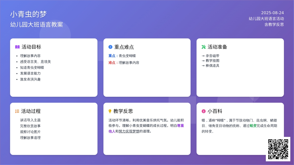 幼儿园大班语言教案《小青虫的梦》含反思