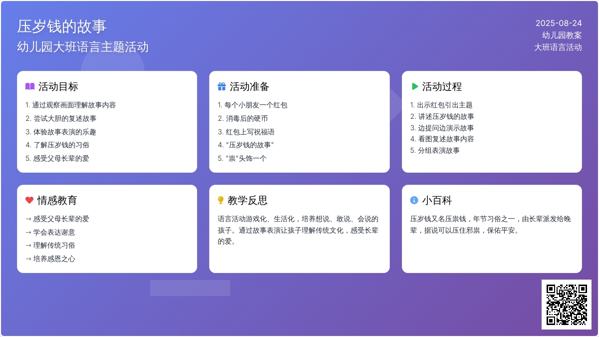 幼儿园大班教案《压岁钱的故事》含反思