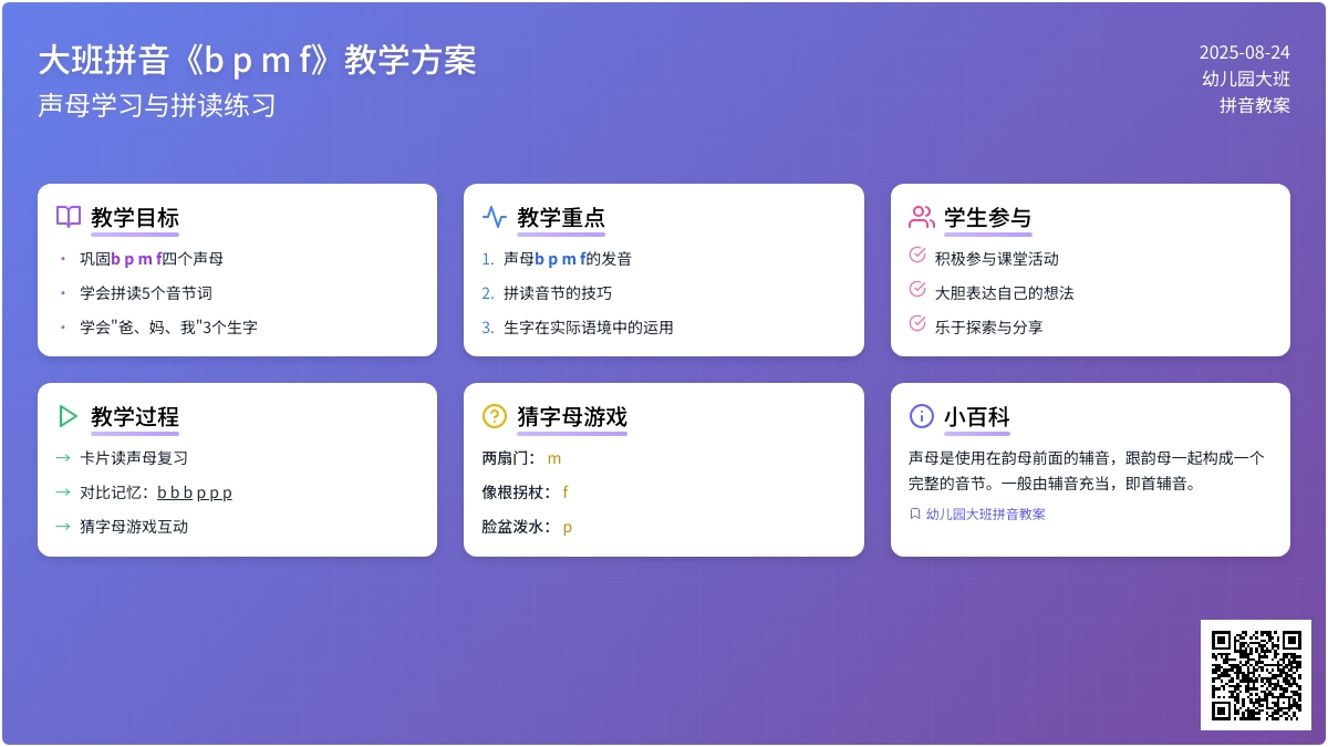 幼儿园大班拼音教案《b p m f》