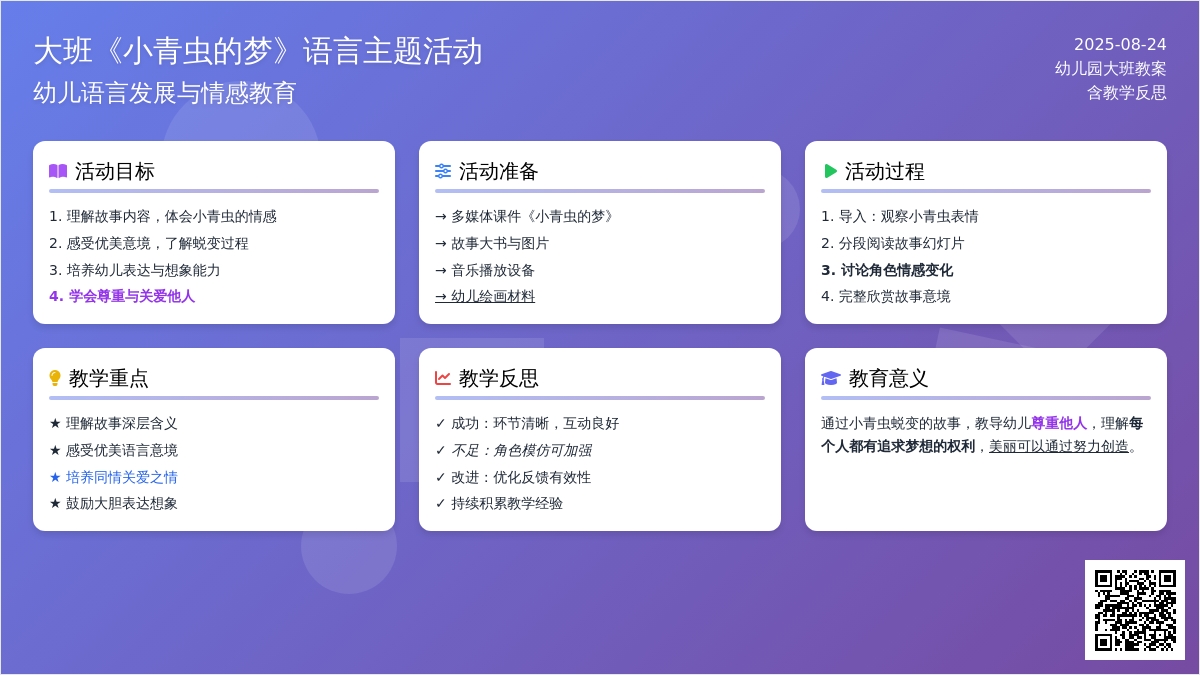 幼儿园大班教案《小青虫的梦》含反思