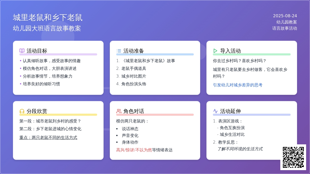 幼儿园大班语言故事教案《城里老鼠和乡下老鼠》含反思