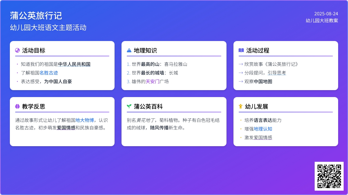 幼儿园大班教案《蒲公英旅行记》含反思