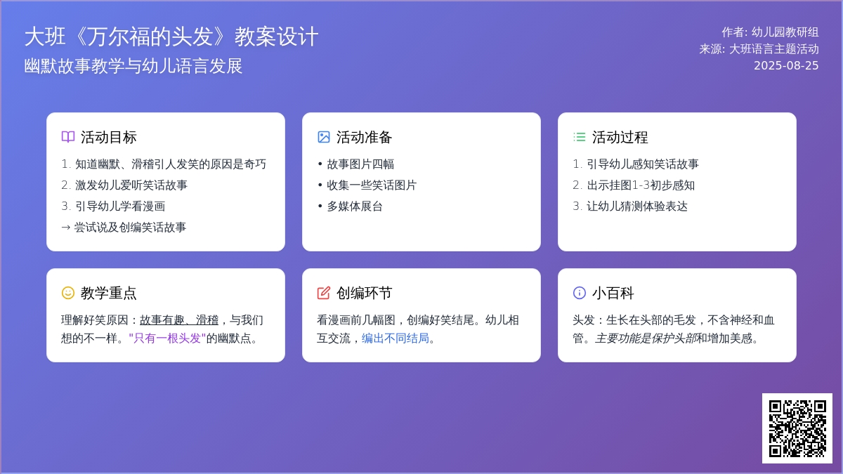 幼儿园大班教案《万尔福的头发》