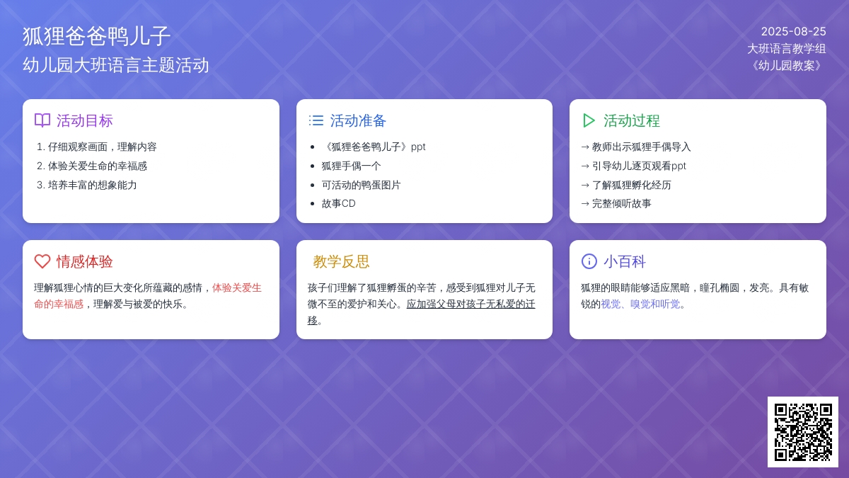 幼儿园大班教案《狐狸爸爸鸭儿子》含反思