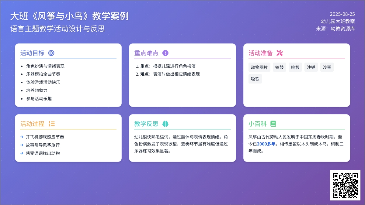 幼儿园大班教案《风筝与小鸟》含反思